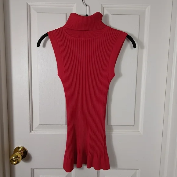 Women's Knit Ribbed Sleeveless Turtleneck In Poppy Red Size Medium - Picture 7 of 9